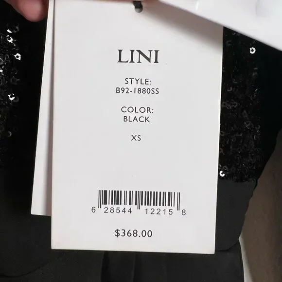 LINI Black Stella Sequin Faux Wrap Surplice Long Sleeve Party Jumpsuit Size XS